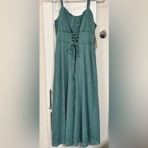 🌿 JUST FOUND Teal Corset-Waist Dress – Size M